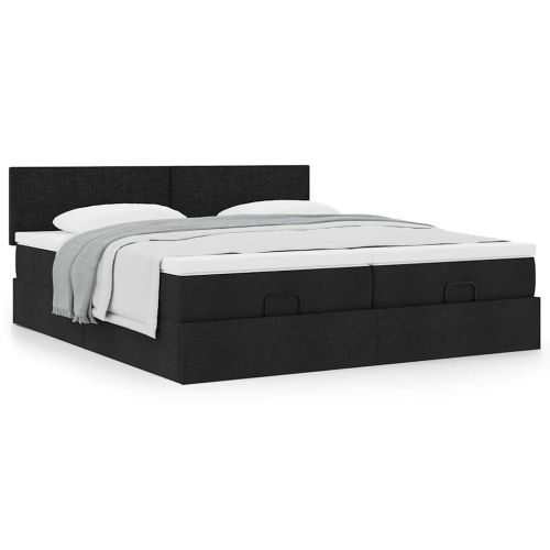 Османска легло с матраци, черно, 200x200 см, плат