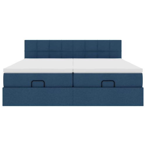 Османска легло с матраци, синьо, 200x200 см, плат