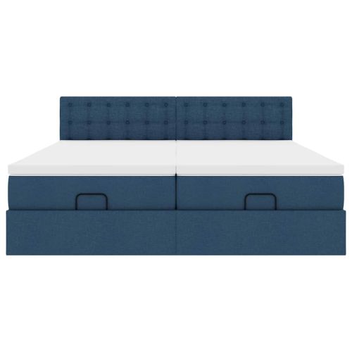Османска легло с матраци, синьо, 200x200 см, плат