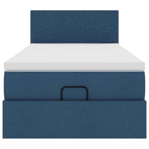 Османска легло с матрак и LED, синьо, 100x200 см, плат