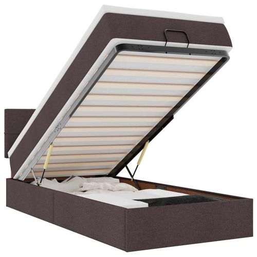 Османска легло с матрак и LED, тъмнокафяво, 90x190 см, плат