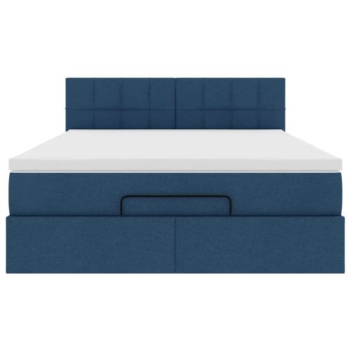 Османска легло с матрак и LED, синьо, 140x190 см, плат