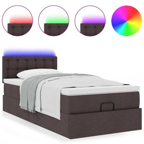 Османска легло с матрак и LED, тъмнокафяво, 100x200 см, плат