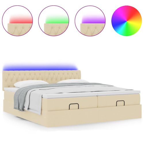 Османска легло с матраци и LED, кремаво, 180x200 см, плат