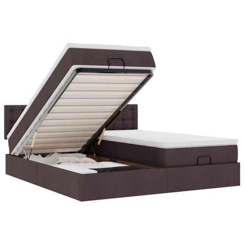 Османска легло с матраци и LED, тъмнокафяво, 180x200 см, плат