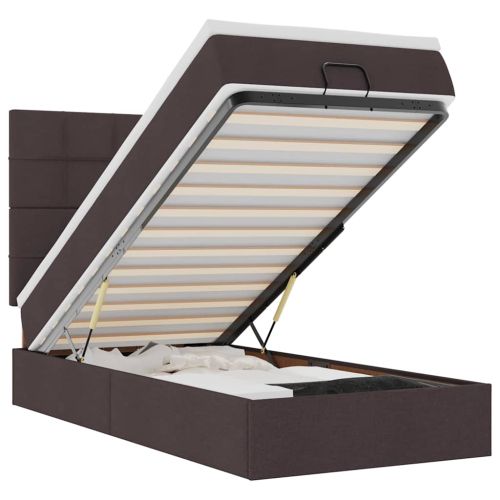 Османска легло с матрак, тъмнокафяво, 100x200 см, плат