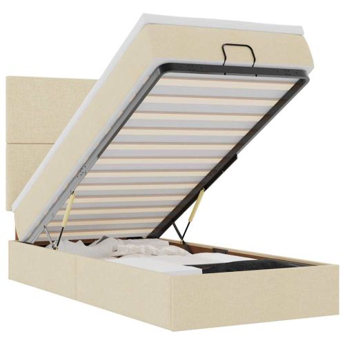 Османска легло с матрак и LED, кремаво, 90x200 см, плат