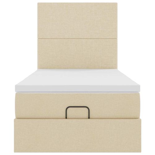 Османска легло с матрак и LED, кремаво, 90x200 см, плат