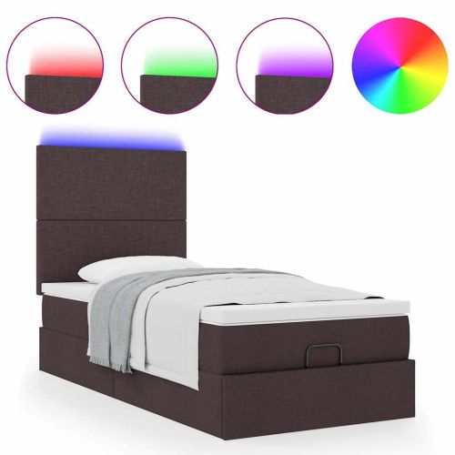 Османска легло с матрак и LED, тъмнокафяво, 100x200 см, плат