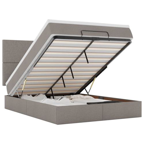 Османска легло с матрак и LED, кафяво, 140x190 см, плат