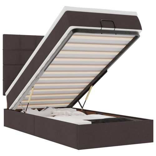 Османска легло с матрак и LED, тъмнокафяво, 100x200 см, плат