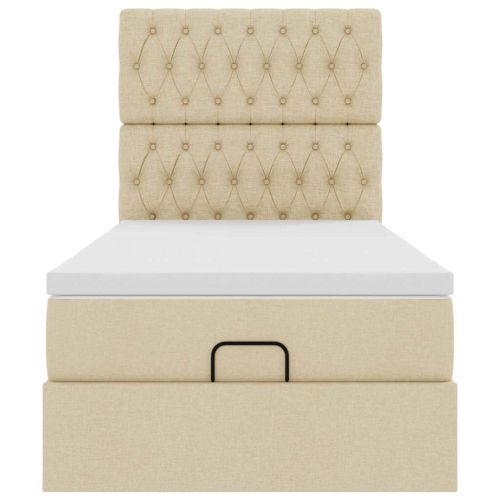 Османска легло с матрак и LED, кремаво, 90x200 см, плат