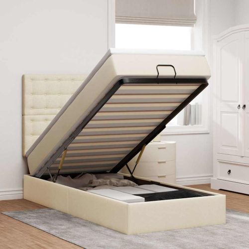 Османска легло с матрак и LED, кремаво, 90x200 см, плат