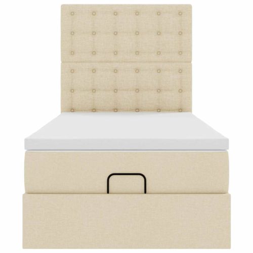 Османска легло с матрак и LED, кремаво, 90x200 см, плат