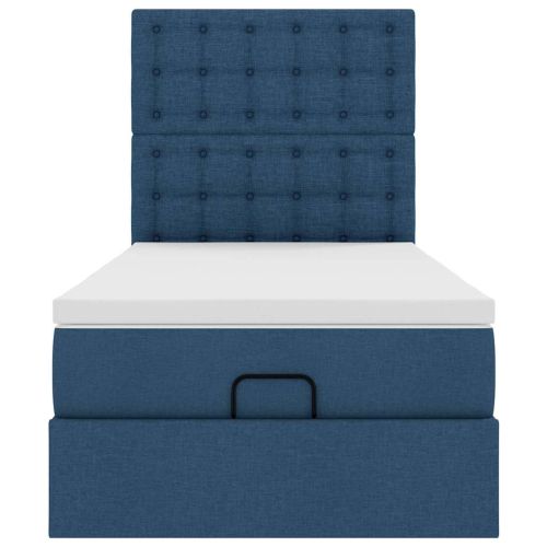 Османска легло с матрак и LED, синьо, 100x200 см, плат