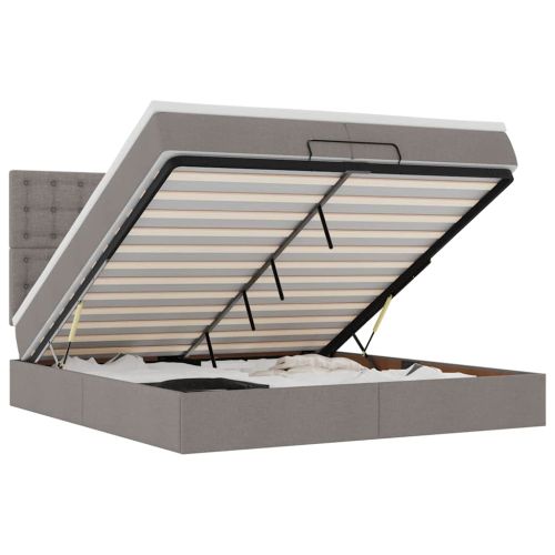 Османска легло с матрак и LED, таупе, 200x200 см, плат