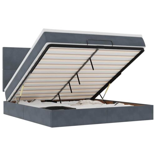 Османска легло с матраци и LED, тъмносиво, 180x200 см, кадифе