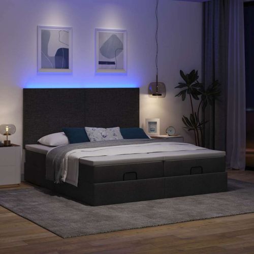 Османска легло с матрак и LED, черно, 200x200 см, плат