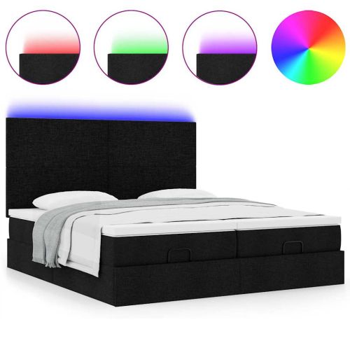 Османска легло с матрак и LED, черно, 200x200 см, плат