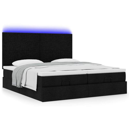 Османска легло с матрак и LED, черно, 200x200 см, плат