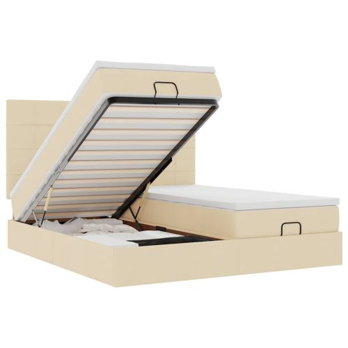 Османска легло с матраци и LED, кремаво, 180x200 см, плат