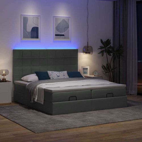 Османска легло с матрак и LED, тъмносиво, 200x200 см, плат
