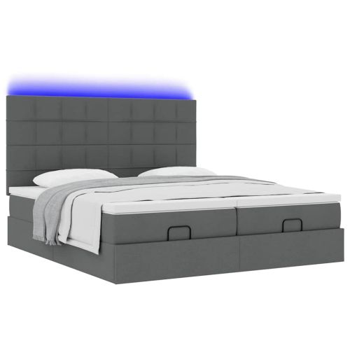 Османска легло с матрак и LED, тъмносиво, 200x200 см, плат