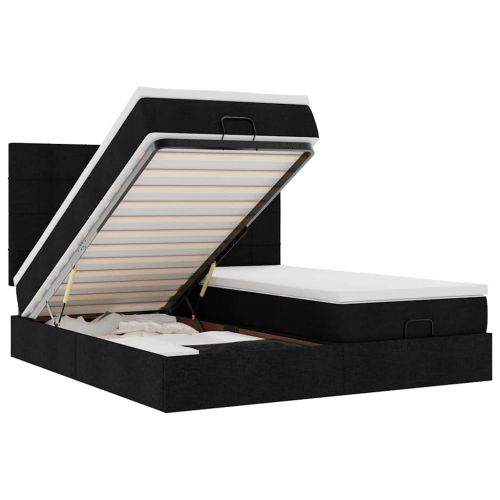 Османска легло с матрак и LED, черно, 200x200 см, плат