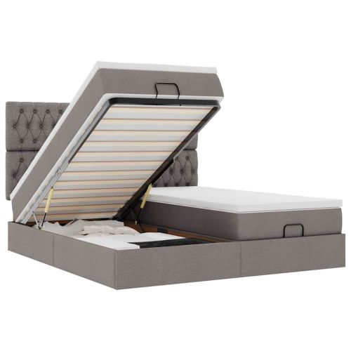 Османска легло с матраци и LED, таупе, 180x200 см, плат