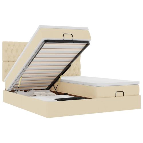 Османска легло с матраци и LED, кремаво, 180x200 см, плат