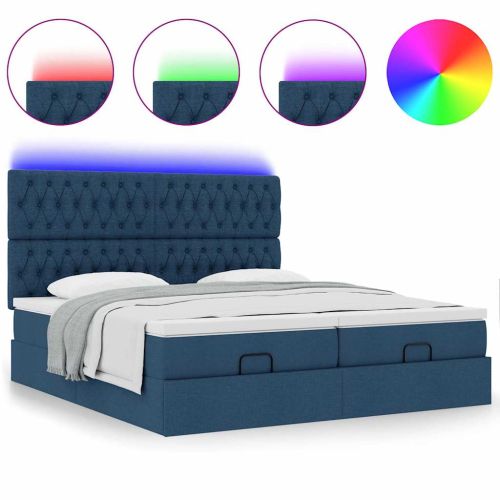 Османска легло с матрак и LED, синьо, 200x200 см, плат