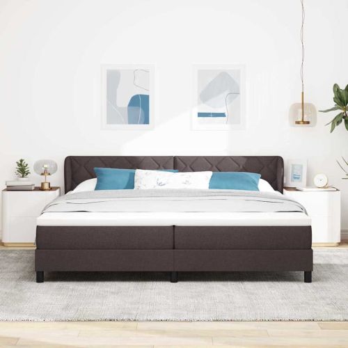 Легло с пружинирана основа Тъмен кафяв 200 x 200 cm текстил