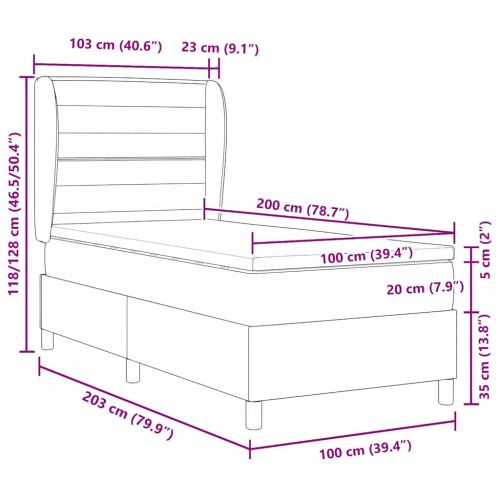 Легло с пружинирана основа Тъмносив 100 x 200 cm текстил
