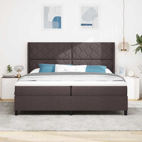 Легло с пружинирана основа Тъмен кафяв 200 x 200 cm текстил