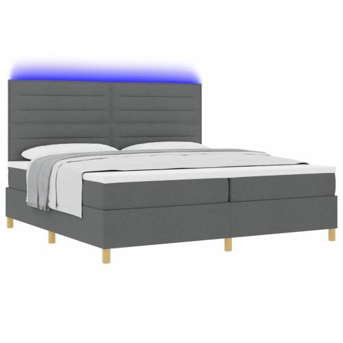 LED кутия за пружини с легло Тъмен сив 200 x 200 cm текстил