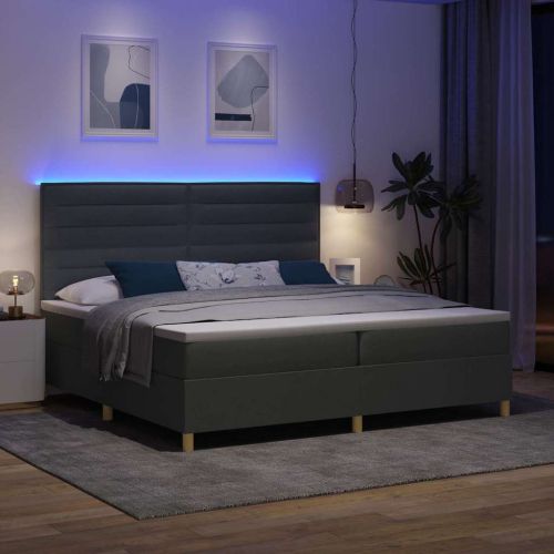 LED кутия за пружини с легло Тъмен сив 200 x 200 cm текстил