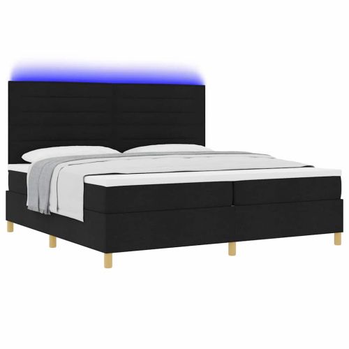 LED кутия за пружини с легло Черно 200 x 200 cm текстил