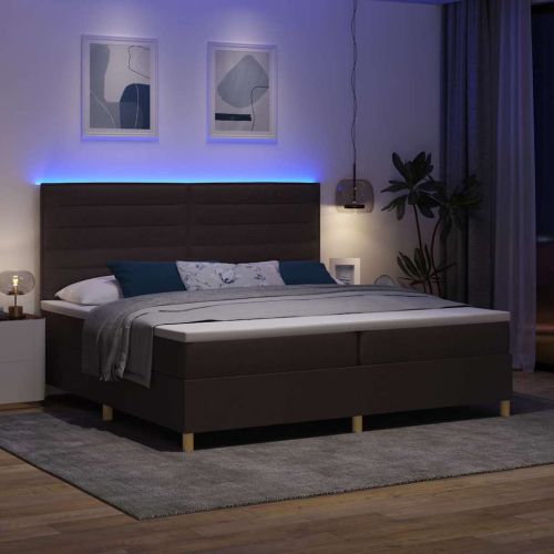 LED кутия за пружини с легло Тъмен кафяв 200 x 200 cm текстил