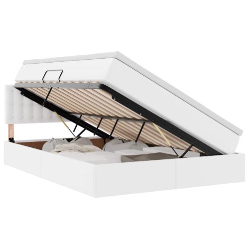 Легло с място за съхранение и матрак Чисто бяло 140 x 200 cm