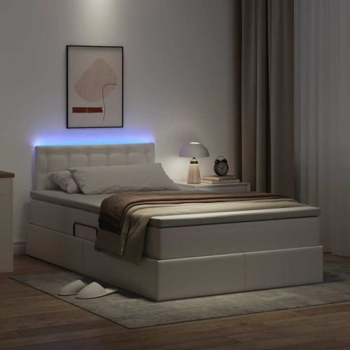 Легло с място за съхранение и LED с LED Чисто бяло 120 x 200 cm