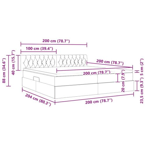 Легло с място за съхранение и LED с LED Тъмен сив 200 x 200 cm