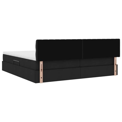 Легло с място за съхранение и LED Черно 200 x 200 cm текстил
