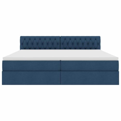 Легло с място за съхранение и LED Синьо 200 x 200 cm текстил