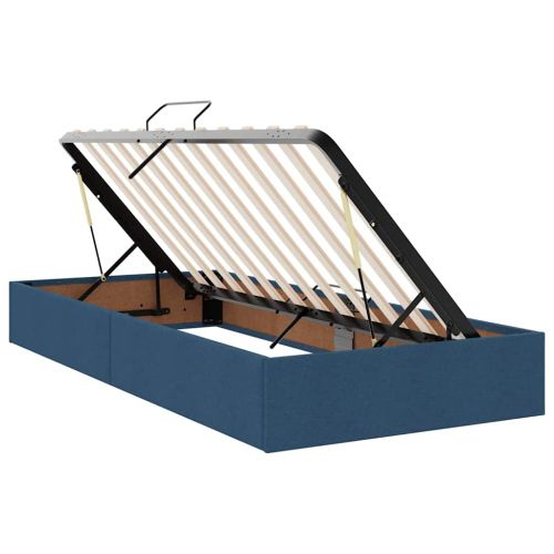 Легло с място за съхранение и LED Синьо 90 x 200 cm текстил