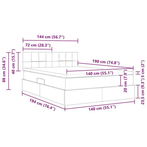 Легло с място за съхранение и LED Тъмен зелен 140 x 190 cm