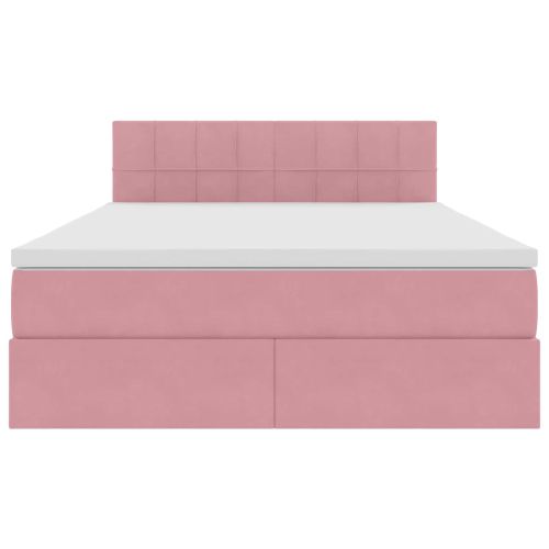 Легло с място за съхранение и LED Розово 140 x 190 cm Кадифе