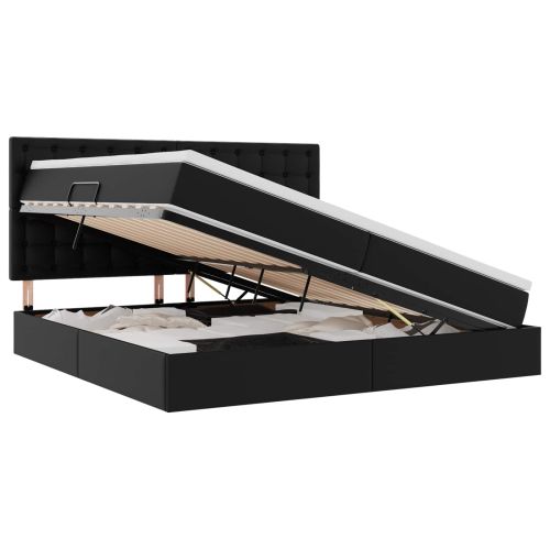 Легло с място за съхранение Черно 200 x 200 cm Изкуствена