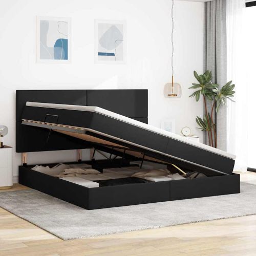 Легло с място за съхранение и матрак Черно 200 x 200 cm