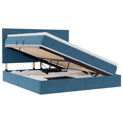 Легло с място за съхранение и матрак Тъмен син 160 x 200 cm