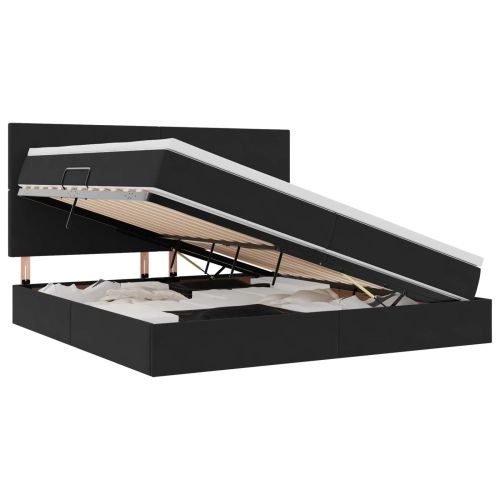 Легло с място за съхранение и матрак Черно 200 x 200 cm Кадифе